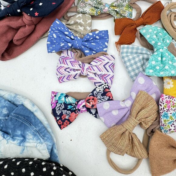 Huge Lot 65pc + Handmade Baby Toddler Headbeads Bows Clips Bonnets Floral Solid - Picture 9 of 15